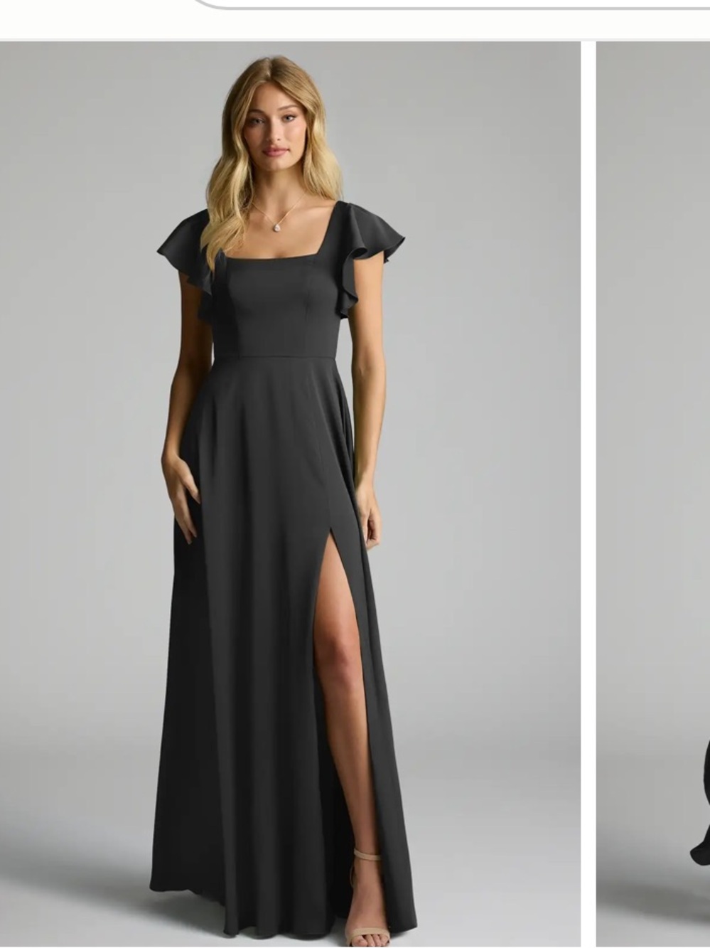Azazie Black Square Neck Maxi Dress with Flutter Sleeves